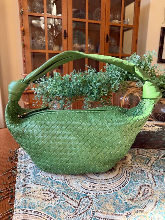 Giorgia Milani Handbags - Giorgia Milani Leather Hobo Bag Made In Italy Green Woven
